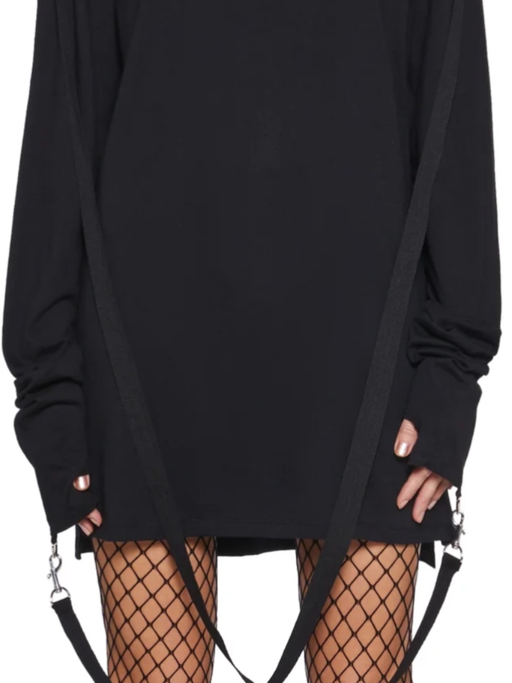 NEW Goth Current Mood Black Long Sleeve Crewneck Tee with Removable Straps